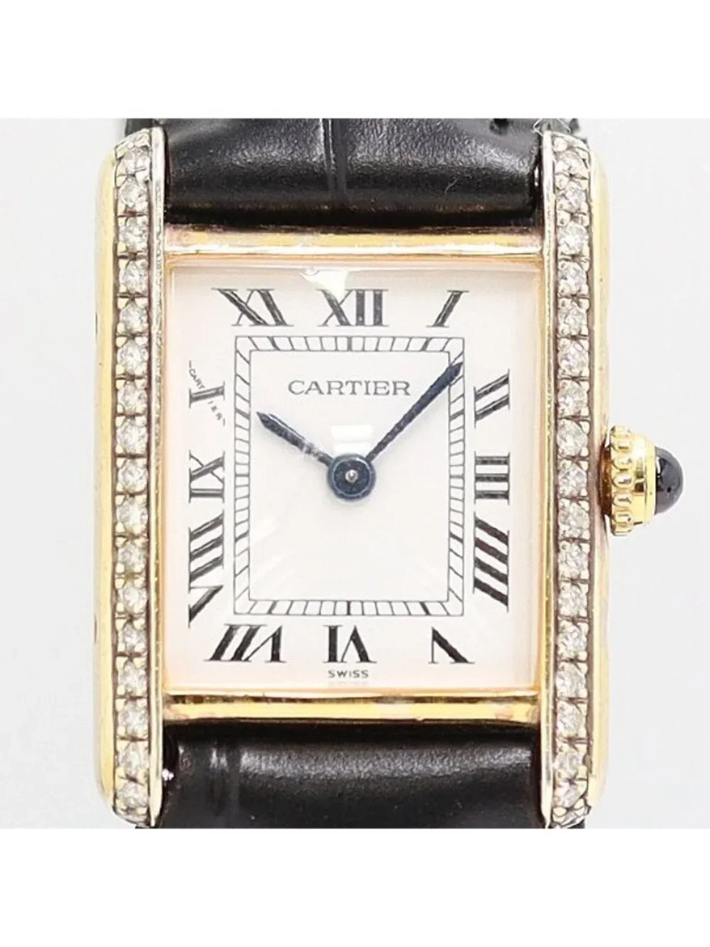 Cartier Must Tank Vermeil Diamond Bezel White Dial Watch